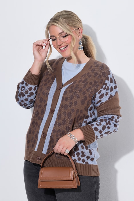 Vest, losse pasvorm, motiefmix met luipaardprint, lange mouwen
