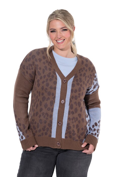 Strickjacke, Loose Fit, Leo-Mustermix, Langarm