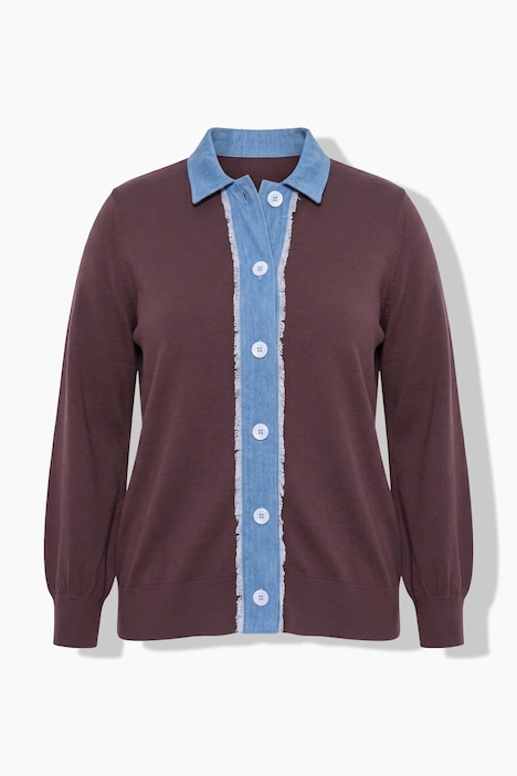 Strickjacke, Straight Fit, Jeans-Kragen und -Knopfleiste
