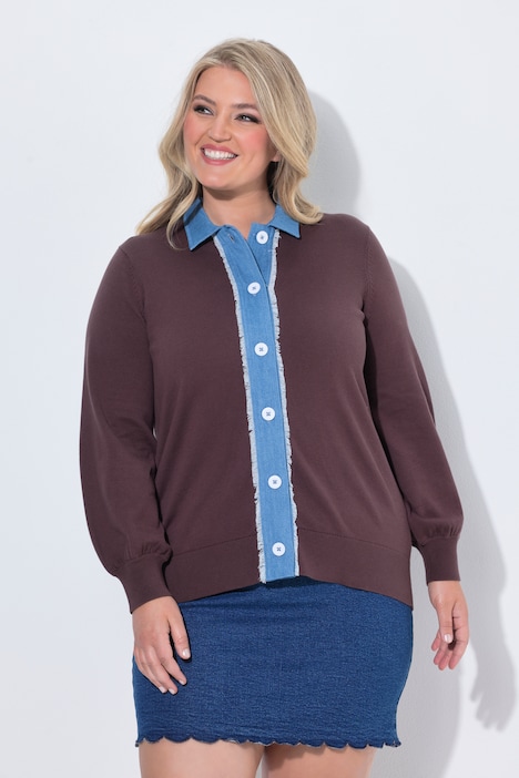 Strickjacke, Straight Fit, Jeans-Kragen und -Knopfleiste