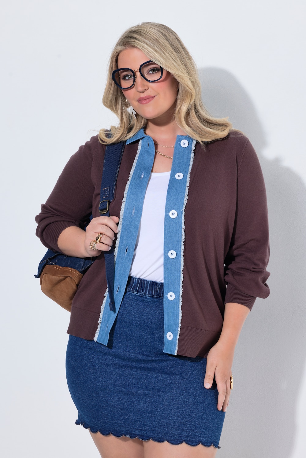 Strickjacke, Straight Fit, Jeans-Kragen und -Knopfleiste