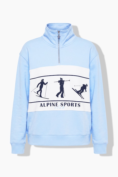 Sweatshirt, Ski-Motive, Oversized, Troyerkragen, Langarm