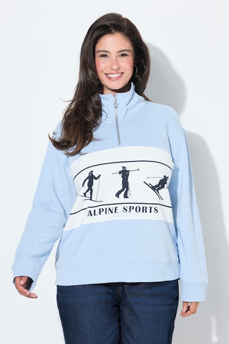 Sweatshirt, Ski-Motive, Oversized, Troyerkragen, Langarm