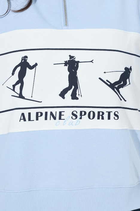Sweatshirt, Ski-Motive, Oversized, Troyerkragen, Langarm