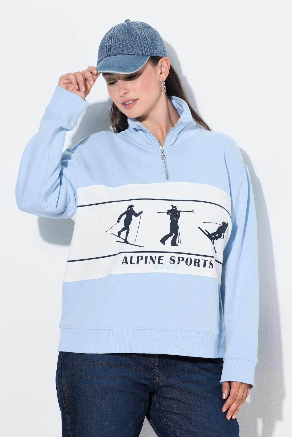 Sweatshirt, Ski-Motive, Oversized, Troyerkragen, Langarm