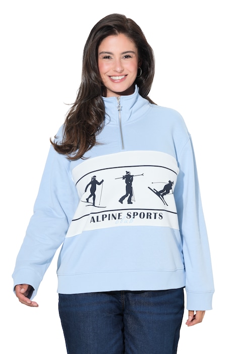 Sweatshirt, Ski-Motive, Oversized, Troyerkragen, Langarm