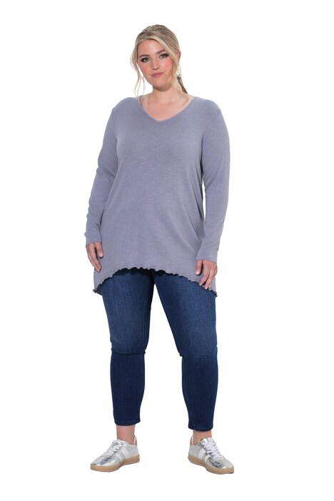 Pullover, A-Linie, leichter Strick, Langarm, Wellensaum