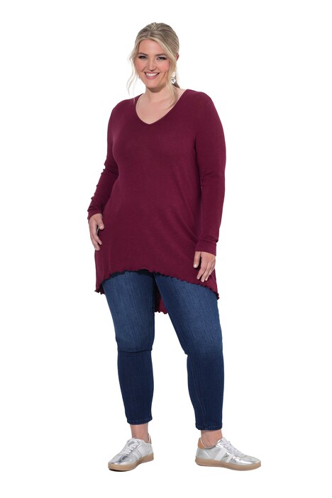 Pullover, A-Linie, leichter Strick, Langarm, Wellensaum