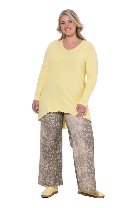 Pullover, A-Linie, leichter Strick, Langarm, Wellensaum