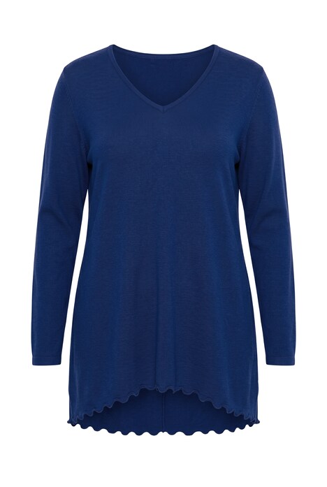 Pullover, A-Linie, leichter Strick, Langarm, Wellensaum