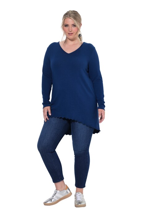 Pullover, A-Linie, leichter Strick, Langarm, Wellensaum