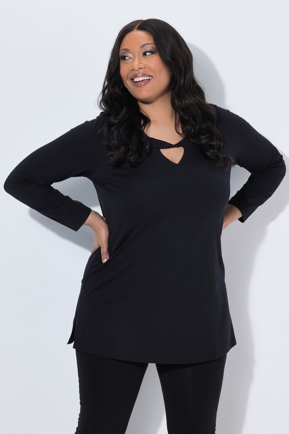 Longshirt, A-Linie, Stehkragen, Langarm