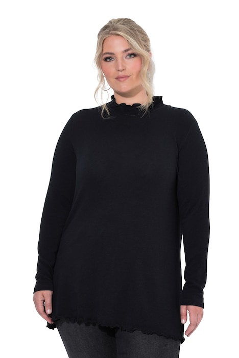 Pullover, A-Linie, leichter Strick, Stehkragen, Wellensaum