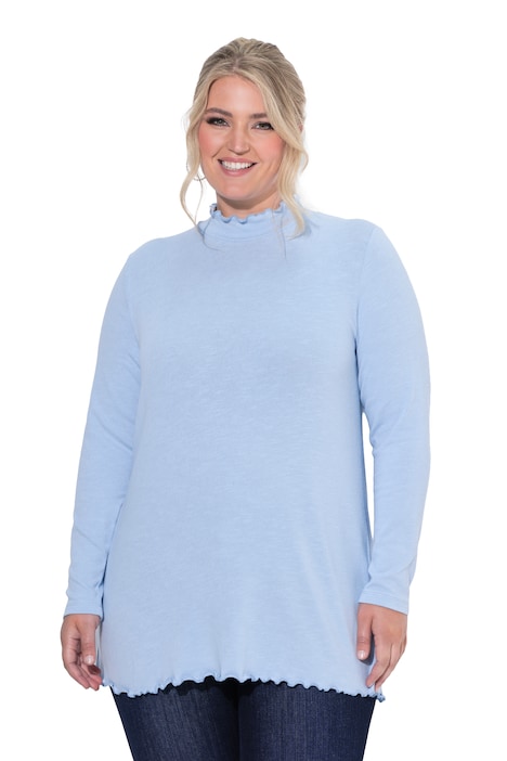 Pullover, A-Linie, leichter Strick, Stehkragen, Wellensaum