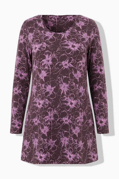 Longshirt, Blüten, A-Linie, Rundhals, Langarm