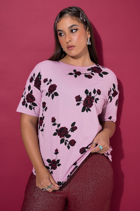 T-Shirt, Oversize Shape, Roses, Halbarm