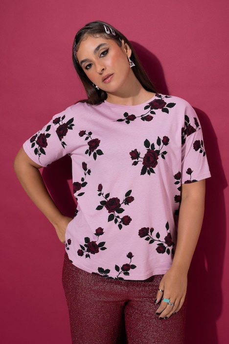 T-Shirt, Oversize Shape, Roses, Halbarm