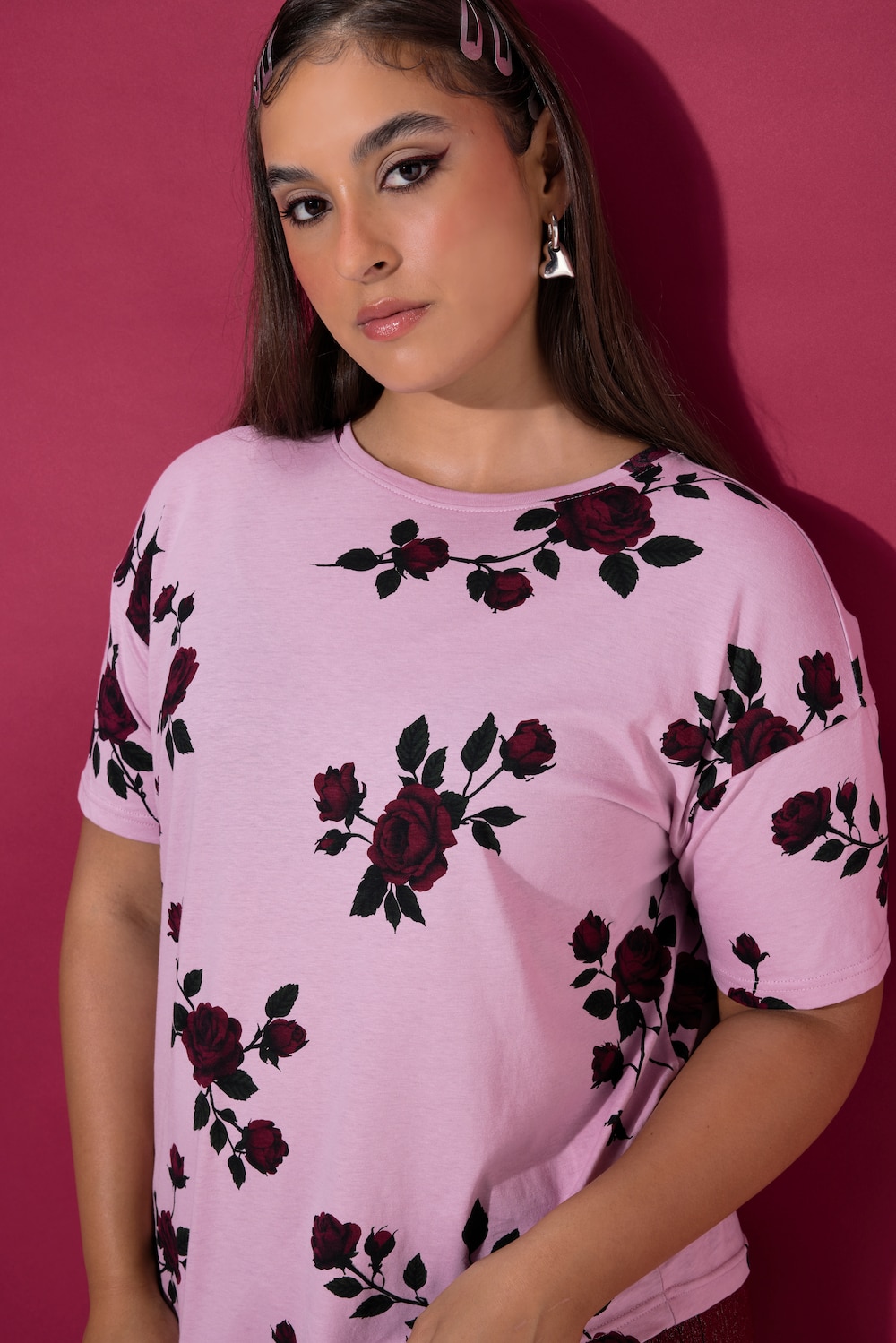 T-Shirt, Oversize Shape, Roses, Halbarm