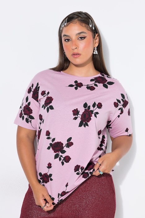 T-Shirt, Oversize Shape, Roses, Halbarm