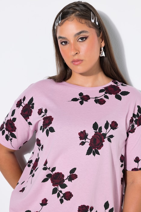 T-Shirt, Oversize Shape, Roses, Halbarm