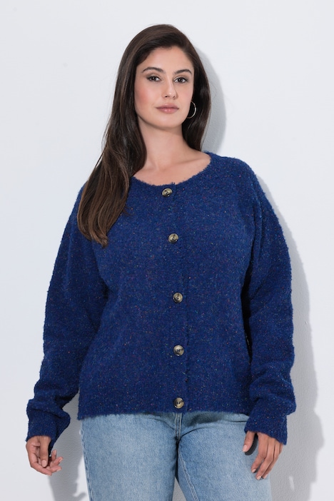 Strickjacke, Noppengarn, Rundhals, Langarm
