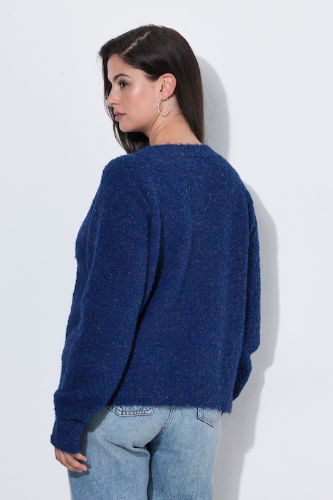 Strickjacke, Noppengarn, Rundhals, Langarm