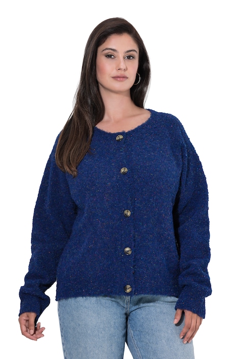 Strickjacke, Noppengarn, Rundhals, Langarm