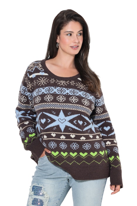 Pullover, Norwegermuster, Stehkragen, Langarm