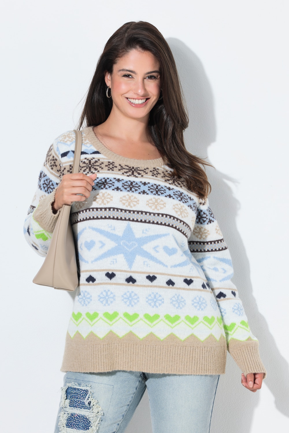 Pullover, Norwegermuster, Stehkragen, Langarm