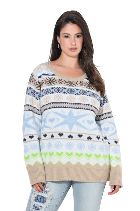 Pullover, Norwegermuster, Stehkragen, Langarm