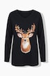 Weihnachts-Shirt, Tiermotiv, V-Ausschnitt, Langarm