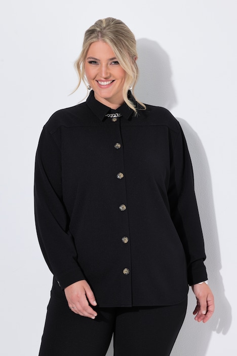 Hemdjacke, Loose Fit, Ziernaht, Langarm mit Manschetten