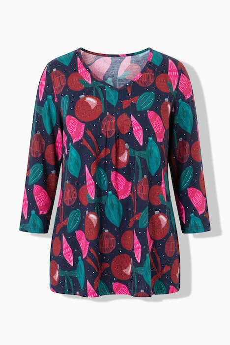 Weihnachts-Shirt, A-Linie, V-Ausschnitt, 3/4-Arm