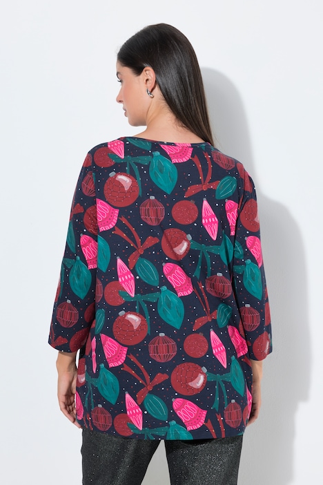 Weihnachts-Shirt, A-Linie, V-Ausschnitt, 3/4-Arm