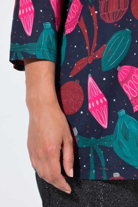 Weihnachts-Shirt, A-Linie, V-Ausschnitt, 3/4-Arm
