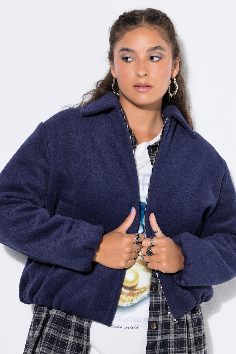 Wolloptik-Blouson, Loose Shape, elastische Abschlüsse