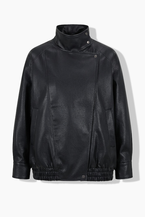 Lederimitat-Jacke, Blouson-Shape, Stehkragen, elastischer Saum