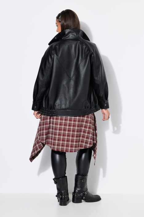 Lederimitat-Jacke, Blouson-Shape, Stehkragen, elastischer Saum