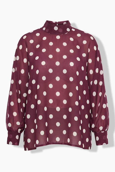 Bluse, oversized, Polka-Dots, Stehkragen, Fledermaus-Langarm