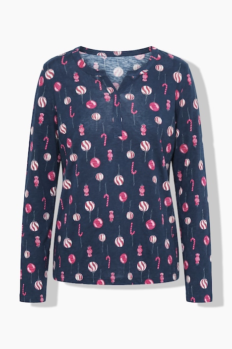 Weihnachts-Shirtbluse, Tunika-Ausschnitt, Langarm