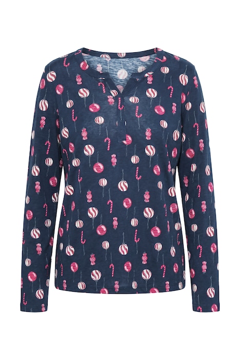 Weihnachts-Shirtbluse, Tunika-Ausschnitt, Langarm