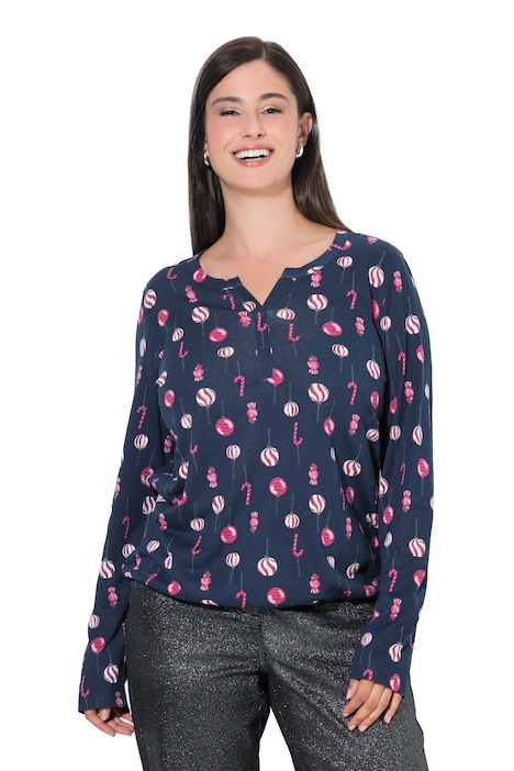 Weihnachts-Shirtbluse, Tunika-Ausschnitt, Langarm
