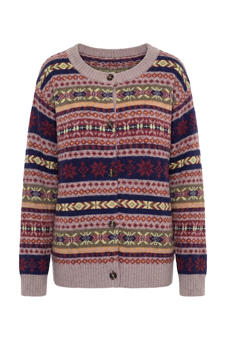 Strickjacke, Norwegermuster, Rundhals, Langarm