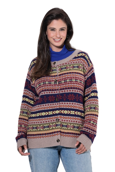 Strickjacke, Norwegermuster, Rundhals, Langarm