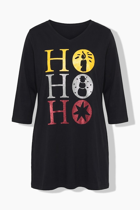 Weihnachts-Longshirt, A-Linie, V-Ausschnitt, 3/4-Arm