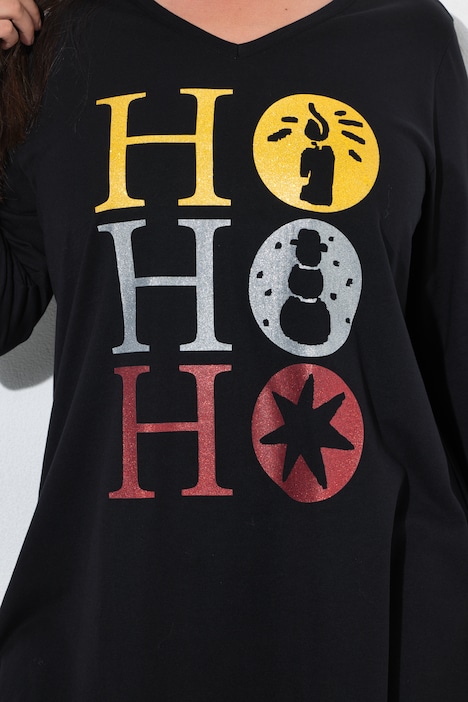 Weihnachts-Longshirt, A-Linie, V-Ausschnitt, 3/4-Arm