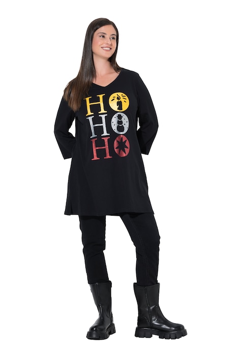 Weihnachts-Longshirt, A-Linie, V-Ausschnitt, 3/4-Arm