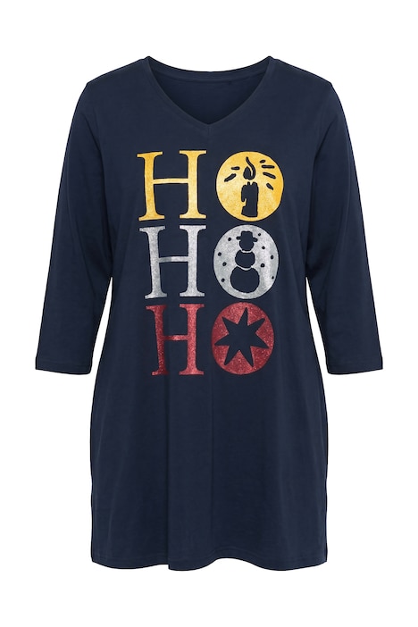 Weihnachts-Longshirt, A-Linie, V-Ausschnitt, 3/4-Arm