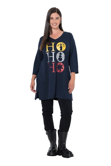 Weihnachts-Longshirt, A-Linie, V-Ausschnitt, 3/4-Arm