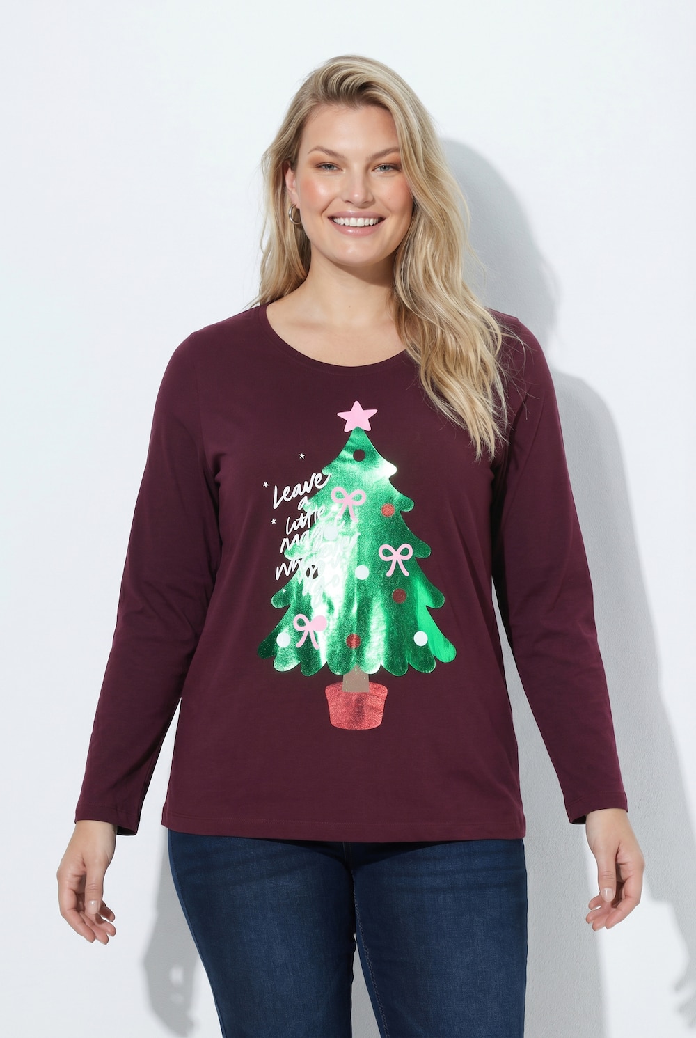 Jule-T-shirt, mistelten, V-hals, lange ærmer